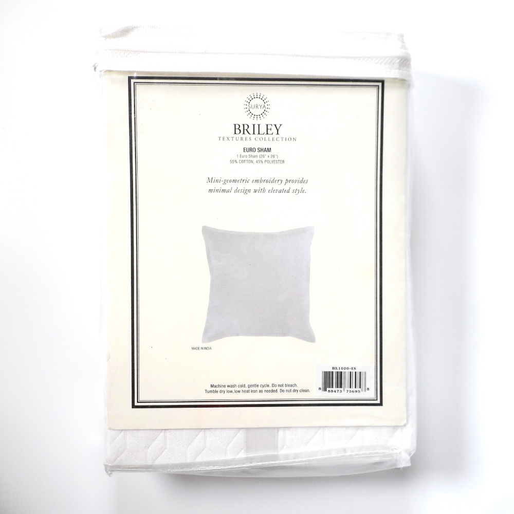 SURYA Briley WHITE 26"x26" Square Euro Sham Cover Geometric Embroidered NEW